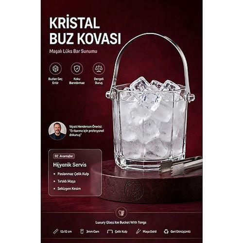 Cam Buz Kovası Maşalı Akrilik Saplı Viski Kokteyl Şampanya Buzluğu Kulplu 12x12 cm Hediyelik Ev Bar Aksesuarı  723483