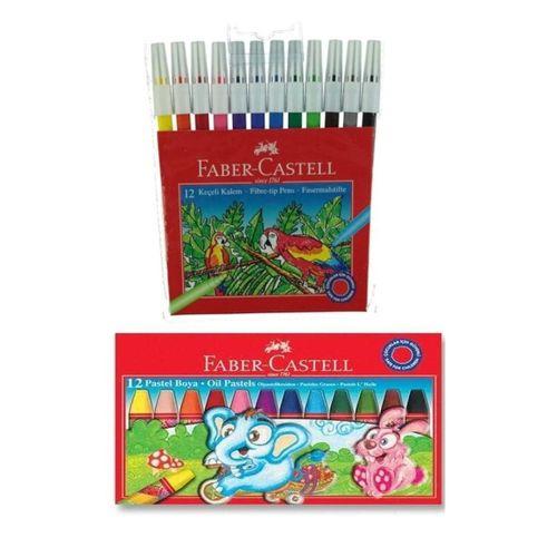 Faber Castell Pastel Boya 12 li - Keçeli Boya Kalemi 12 li - 2 li Set