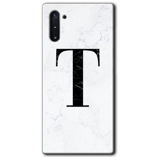 Potkal Hediye Fabrikası Samsung Galaxy Note 10 Kılıf HD Desen Baskılı Arka Kapak - Beyaz Mermer Desenli T Harfi