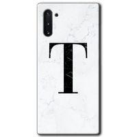 Potkal Hediye Fabrikası Samsung Galaxy Note 10 Kılıf HD Desen Baskılı Arka Kapak - Beyaz Mermer Desenli T Harfi