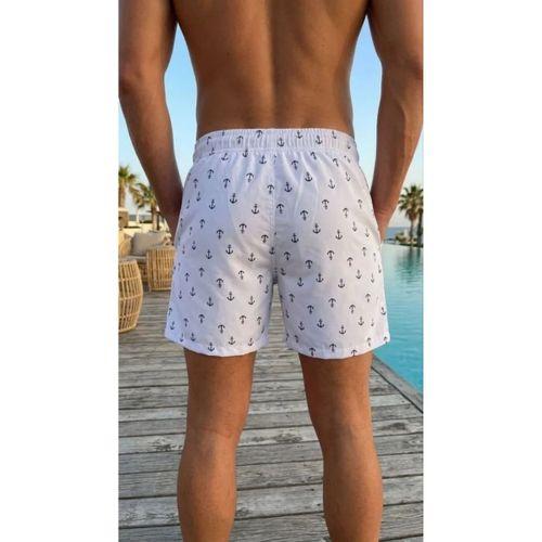 Erkek Deniz Şortu Fermuarlı Cepli File Astarlı Hızlı Kuruyan Premium - Beyaz