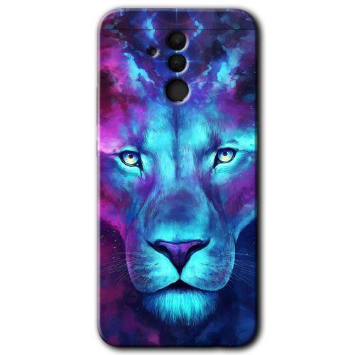 MRCİLETİSİM Huawei Mate 20 Lite Kılıf HD Desen Baskılı Arka Kapak + Temperli Cam - Neon Lion