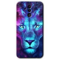 MRCİLETİSİM Huawei Mate 20 Lite Kılıf HD Desen Baskılı Arka Kapak + Temperli Cam - Neon Lion