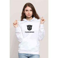 Transformers Baskılı Beyaz Kadın Kapşonlu Sweatshirt