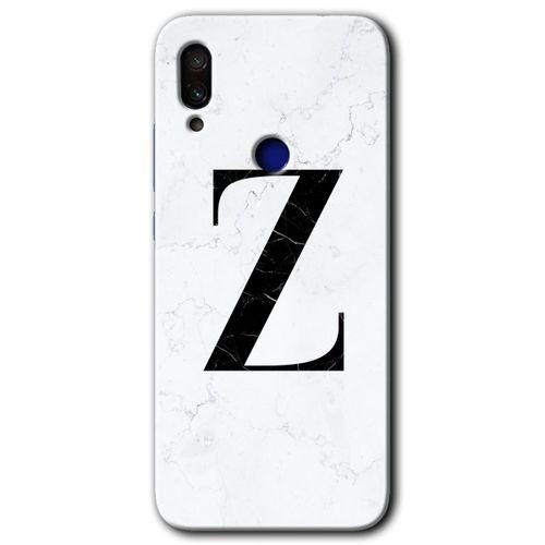 Redmi Note 7 Kılıf HD Desen Baskılı Arka Kapak - Beyaz Mermer Desenli Z Harfi + Kırılmaz Cam