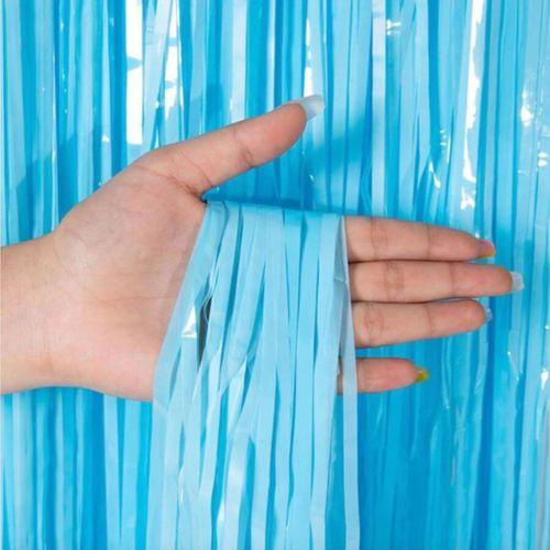 Eğitici Oyuncak Soft Mavi Püsküllü Kapı Perdesi - Parti, Baby Shower, Sünnet Süsü 1x2 m