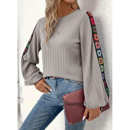 Kadın Uzun Kollu Kayık Yaka şardonlu Kaşkorse Bluz