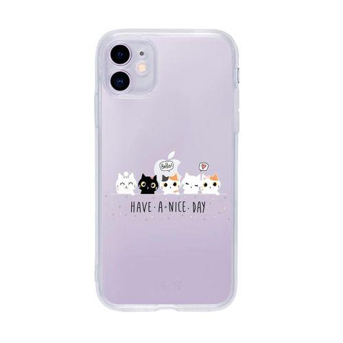 iPhone 11 Şirin Kedicikler Tasarımlı Premium Şeffaf Silikon Kılıf
