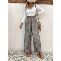 Kadın Yüksek Bel Lastikli önden Iki Parçalı Desenli Bürümcük Pantolon