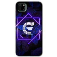 Potkal Hediye Fabrikası Huawei Y5P HD Baskılı Kılıf + 9D Tam Ekran Koruyucu - Dark Neon Yaprak G Harfi