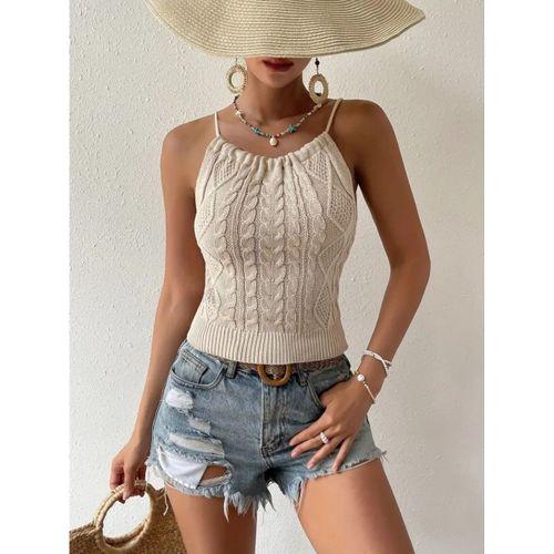 Kadın Kolsuz Sırt Dekolte Detay Askılı Triko Bluz