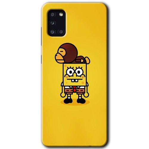 MRCİLETİSİM Samsung Galaxy A31 Kılıf Baskılı Kapak - Sünger Bob + 5D Tam Kaplayan Cam