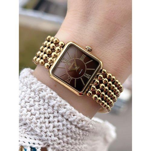 Essence Vintage Seri Küçük Köşeli Kasa Çelik Kararma Renk Atma Yapmaz Kadın Kol Saat+Bileklik 6959.1