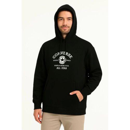 Üç İplik Kapşonlu ön Ve Arka Baskılı SweatShirt Hoodie- Siyah