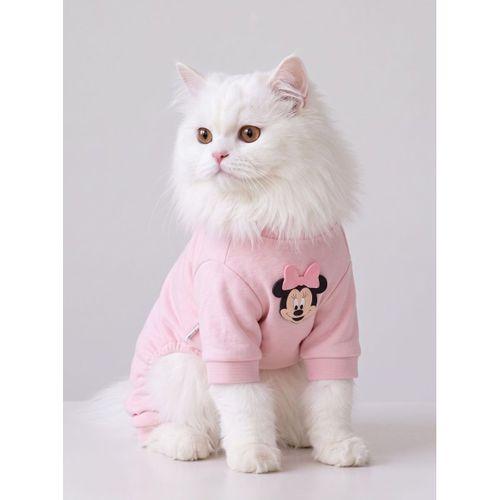 Pinkie Mouse Kedi Tulumu | Pembe Kalın Penye Kedi Kıyafeti | Sevimli Fare ve Kurdele Detaylı
