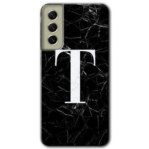 Samsung Galaxy S21 FE Kılıf HD Desen Baskılı Arka Kapak - Siyah Mermer Desenli T Harfi