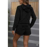 Kadın Uzun Kollu Kapşonlu Peluş Bluz Ve Kısa Short Ikili Takım