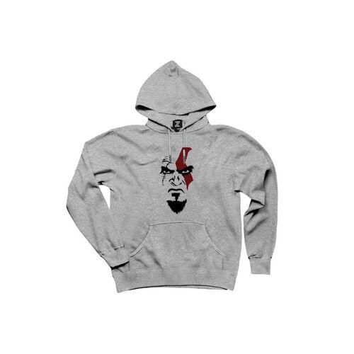 God Of War Kratos Face Gri Kapşonlu Sweatshirt Hoodie