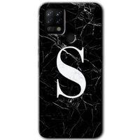 Tecno Pova Kılıf HD Desen Baskılı Arka Kapak+Temperli Cam - Siyah Mermer Desenli S Harfi
