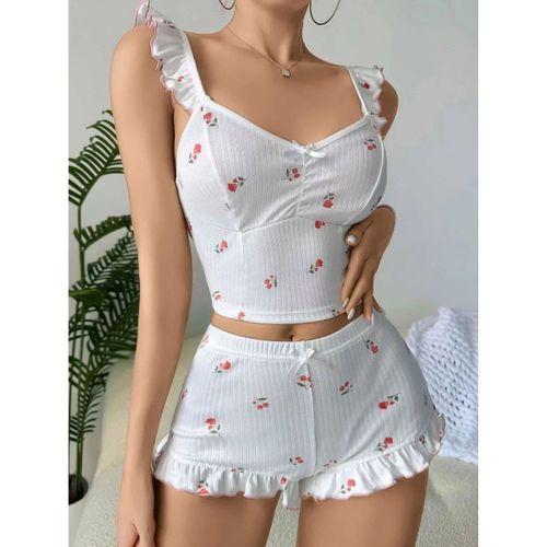 Kadın Gül Ve Kiraz Desenli Şortlu Gecelik Takım 5112