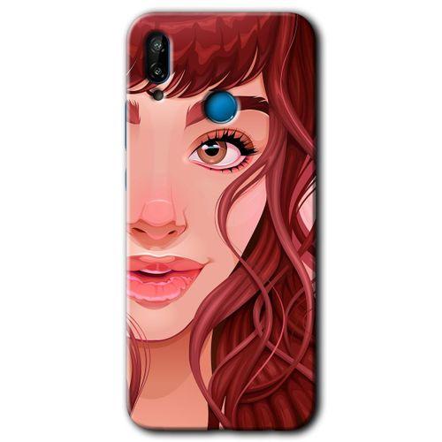 MRCİLETİSİM Huawei P20 Lite Kılıf HD Desen Baskılı Arka Kapak + Temperli Cam - Kızıl Kız