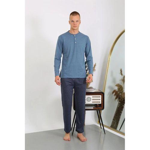 Erkek Penye Uzun Kol Pijama Takımı İndigo