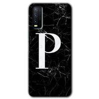 Vivo Y20s Kılıf HD Desen Baskılı Arka Kapak + Temperli Cam - Siyah Mermer Desenli P Harfi