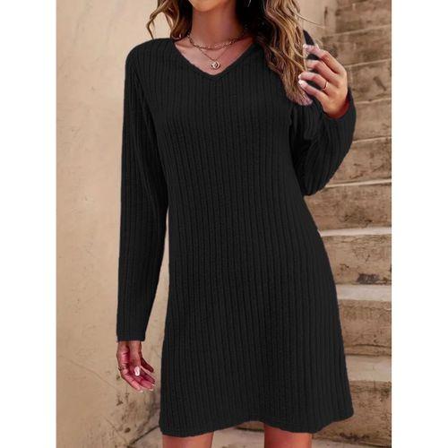 Kadın Uzun Kollu V Yakalı Kısa şardonlu Kaşkorse Elbise