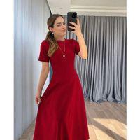 Kadın Kısa Kollu Bisiklet Yaka Maksi Boy Ithal Krep Elbise