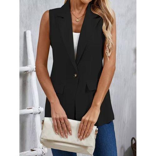 Kadın Kolsuz Yakalı önden Tek Düğmeli Atlas Ceket