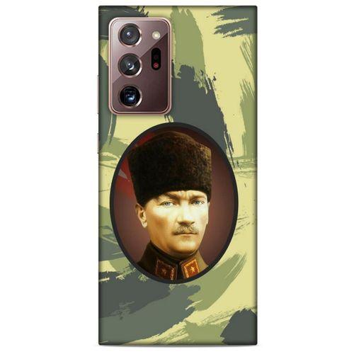 Samsung Galaxy Note 20 Ultra Kılıf Atatürk (17) Tasarım Kılıf Kamuflaj Koyu Yeşil