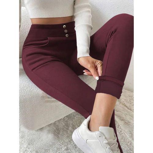 Kadın Yüksek Bel Cepli Düğmeli şardonlu Dalgıç Tayt Pantolon