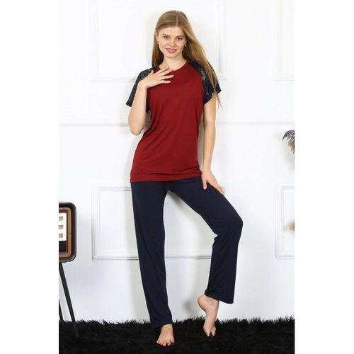 Kadın Kolu Dantelli Penye Pijama Takım Bordo