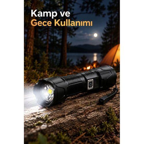 Şarjlı Led El Feneri Zoomlu Type C Şarjlı Dijital Batarya Göstergeli