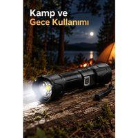 Type C Şarjlı Kamp Feneri Zoomlu Lens Ve Batarya Seviye Göstergesi