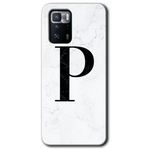 Poco x3 GT Kılıf Baskılı Kapak - Beyaz Mermer Desenli P Harfi + 5D Tam Kaplayan Cam