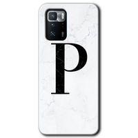 Poco x3 GT Kılıf Baskılı Kapak - Beyaz Mermer Desenli P Harfi + 5D Tam Kaplayan Cam
