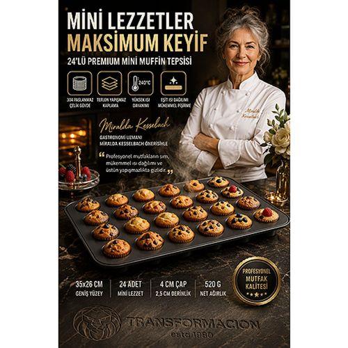 24'lü Mini Muffin Tepsisi Yapışmaz Teflon Kaplama Paslanmaz Çelik Cupcake Tartolet Kalıbı Fırın Tepsisi 35x26 cm 723469