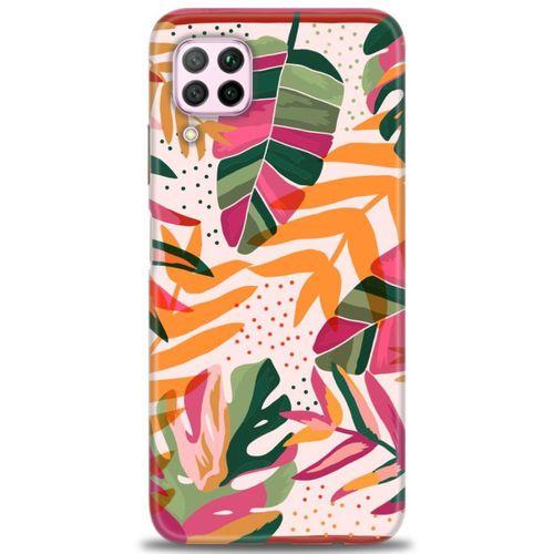 Huawei P40 Lite Kılıf HD Baskılı Kılıf - Turuncu Pembe + Tam Ekran Koruyucu