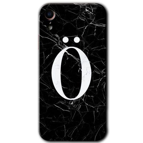 MRCİLETİSİM iPhone XR Kılıf Baskılı Kapak - Siyah Mermer Desenli Ö Harfi + 5D Tam Kaplayan Cam