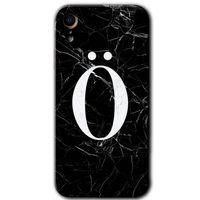 MRCİLETİSİM iPhone XR Kılıf Baskılı Kapak - Siyah Mermer Desenli Ö Harfi + 5D Tam Kaplayan Cam