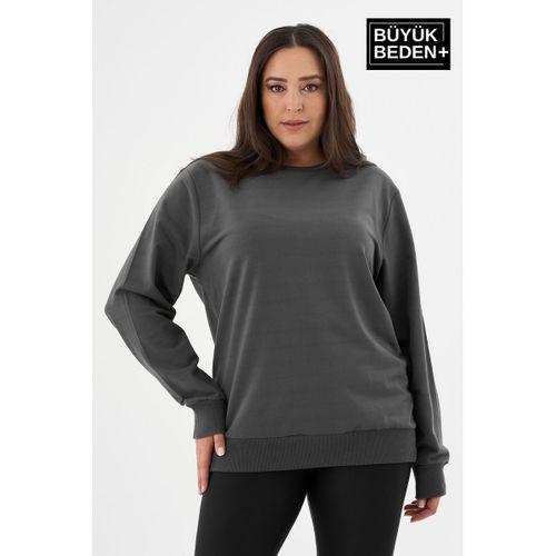Kadın Büyük Beden Bisiklet Yaka İnce Sweatshirt – Regular Fit %64 Pamuklu SPR26BSWk956