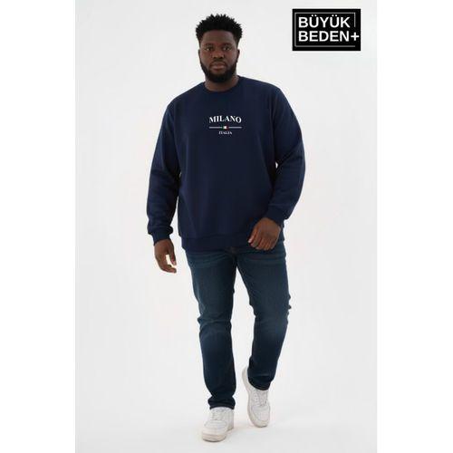 Erkek Büyük Beden MİLANO İTALiA Baskılı Bisiklet Yaka Sweatshirt SPR26BSW956-9