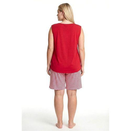 Kadın Büyük Beden Çizgili Cep Şortlu Pijama Takımı - Kırmızı