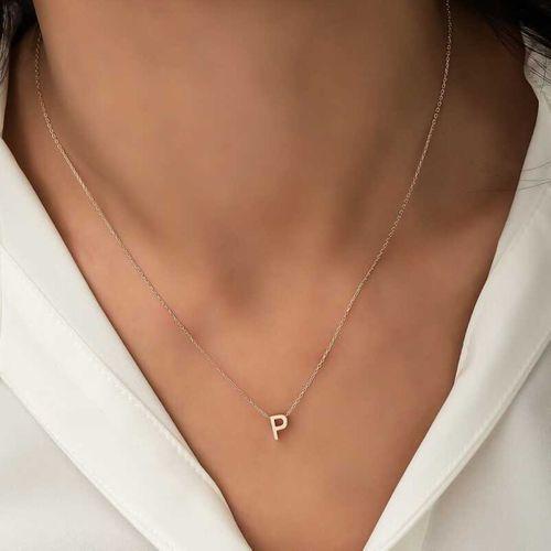 Lucky Life 925 Ayar Gumuss  Rose 3 Boyutlu P Harf Bayan Kolye