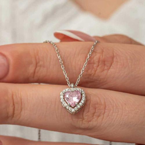 Lucky Life Gümüss Gümüş Pembe Kalp Kadın Kolye