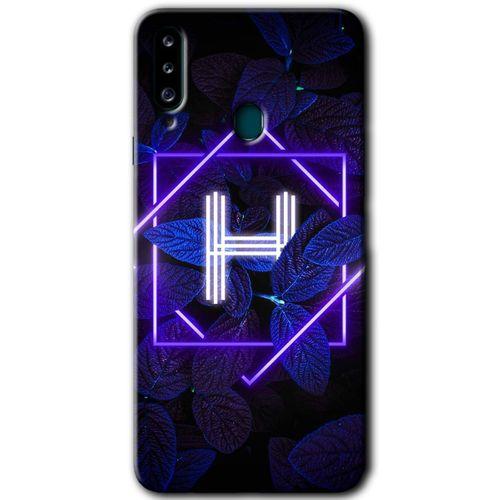 Samsung Galaxy A20s Kılıf Baskılı Kapak - Dark Neon Yaprak H Harfi +Tam Ekran Koruyucu