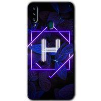 Samsung Galaxy A20s Kılıf Baskılı Kapak - Dark Neon Yaprak H Harfi +Tam Ekran Koruyucu