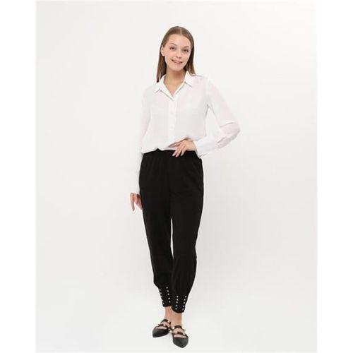 Zehmeri Taşlı ve Beli Lastikli Pantolon - 71101 - Siyah