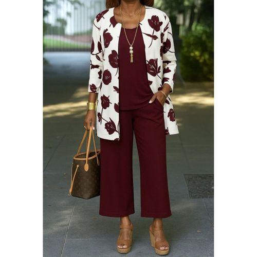 Kadın Uzun Kollu önü Açık Modal Ceket Kolsuz Viskon Iki Iplik Bluz Ve Pantolon üçlü Takım